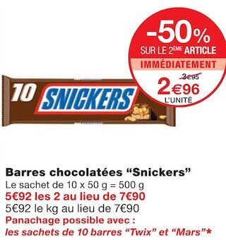 Snickers barres chocolatées