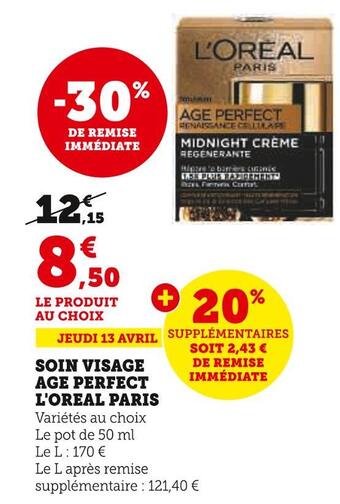 U Express L'oreal paris soin visage age perfect offre