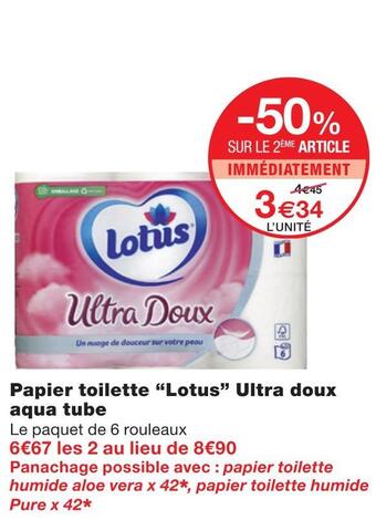 Monoprix Lotus papier toilette ultra doux aqua tube offre
