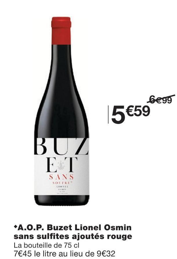 Promo A.o.p. buzet lionel osmin sans sulfi tes ajoutés rouge chez Monoprix
