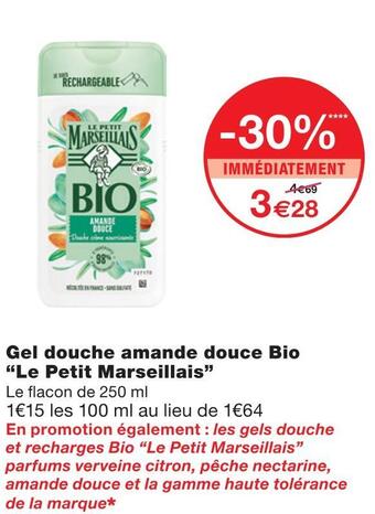 Monoprix Le petit marseillais gel douche amande douce bio offre