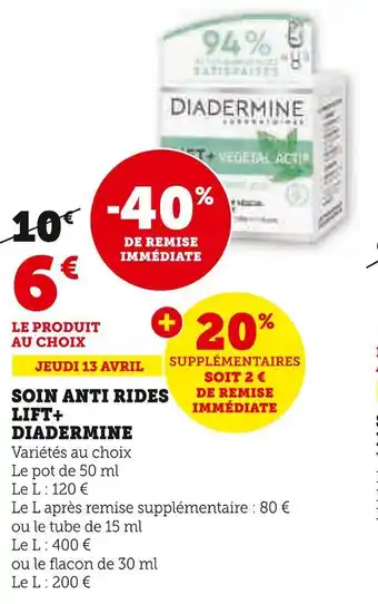 Super U Diadermine soin anti rides lift+ offre