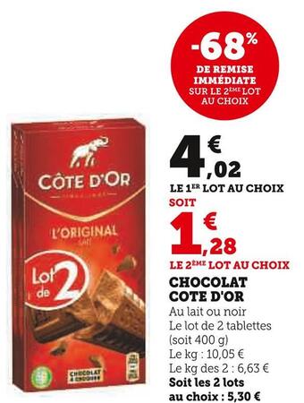 U Express Cote d'or chocolat offre