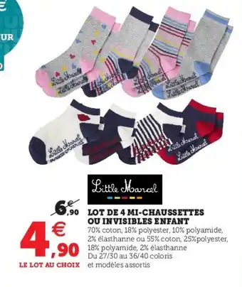 Lot de 4 Mi-Chaussettes ou Invisibles Enfant