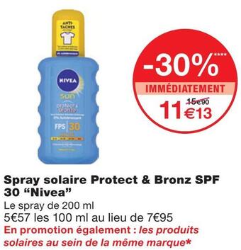 Monoprix Nivea spray solaire protect & bronz spf 30 offre