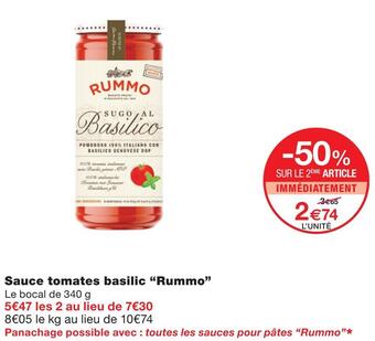 Monoprix Rummo sauce tomates basilic offre