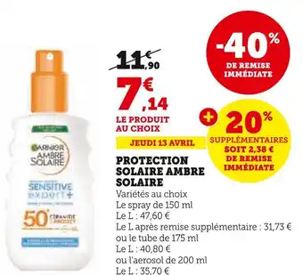 Super U Ambre solaire protection solaire offre