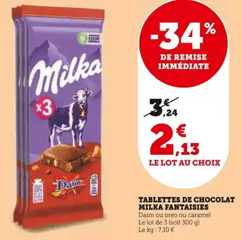 Super U Milka tablettes de chocolat fantaisies offre