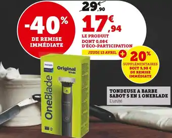 Super U Philips tondeuse a barbe sabot 5 en 1 oneblade offre