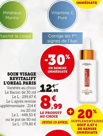 Super U L'oreal paris soin visage revitalift offre