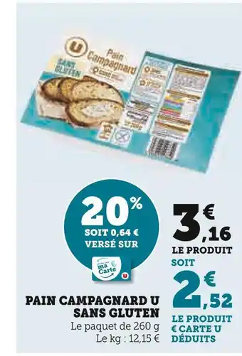 Super U U pain campagnard sans gluten offre