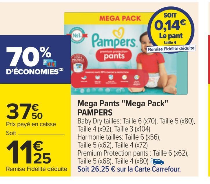 Promo Pampers mega pants mega pack chez Carrefour