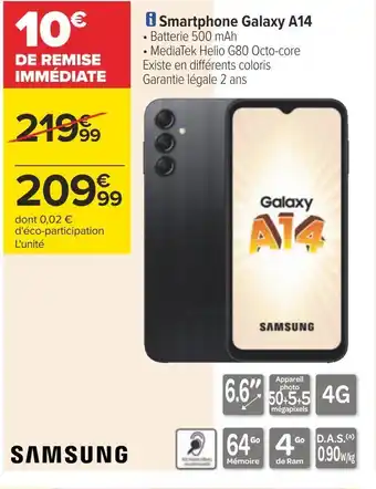 Carrefour Samsung smartphone galaxy a14 offre