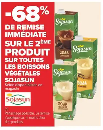 Carrefour Sojasun -60% de remise immédiate sur le 2ème produit sur toutes les boissons végétales sojasun offre