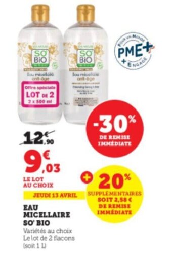 Super U Eau micellaire so'bio offre