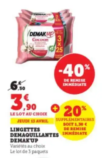 Super U Lingettes demaquillantes demak'up offre