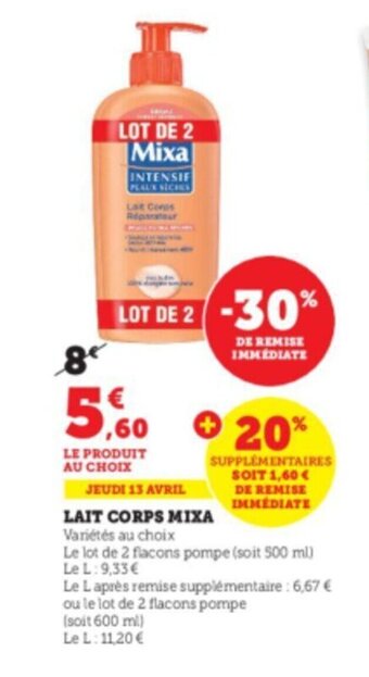 Super U Lait corps mixa offre