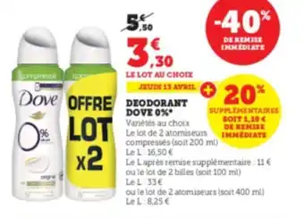 Super U Deodorant dove 0% offre