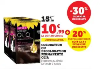 Super U Coloration ou decoloration permanente OLIA offre