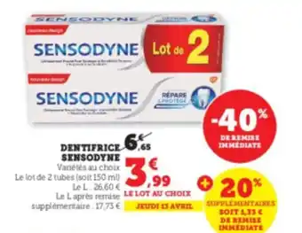Super U Dentifrice sensodyne offre