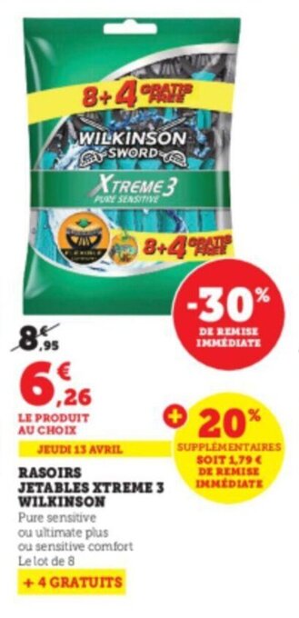 Super U Rasoirs jetables xtreme 3 WILKINSON offre