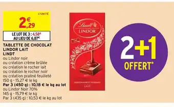 Intermarché Tablette De Chocolat Lindor Lait Lindt offre