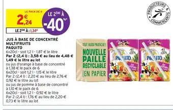 Intermarché Jus A Base De Concentré Multifruits Paquito offre