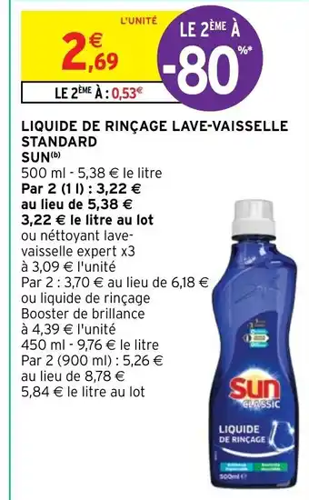 Intermarché Liquide De Rincage Lave-Vaisselle Standard Sun offre
