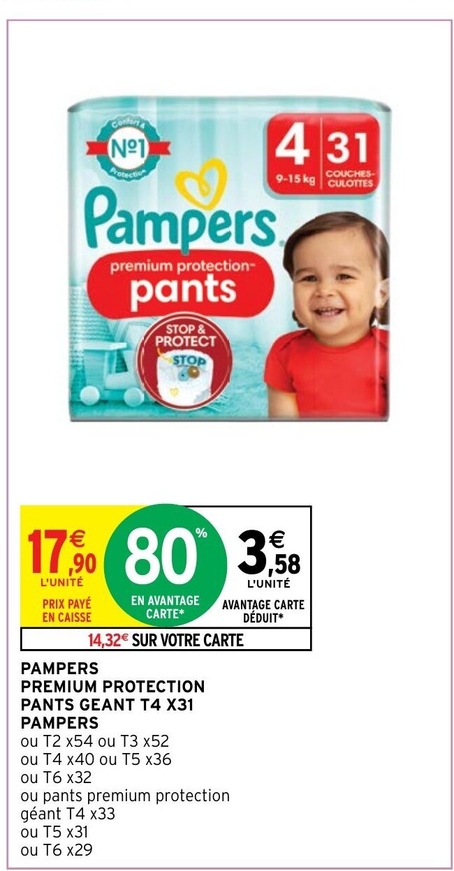 Promo Pampers Premium Protection Pants Geant T4 x 31 Pampers chez