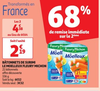 Auchan Bâtonnets de surimi le moelleux fleury michon offre