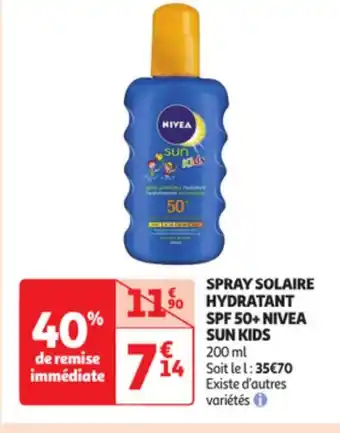 Auchan Spray solaire hydratant spf 50+ nivea sun kids offre