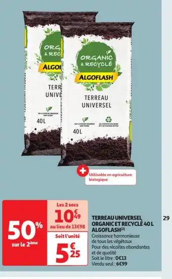 Auchan Terreau universel organic recycle 40L algoflash offre