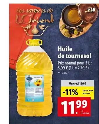 Lidl L'orient huile de tournesol offre
