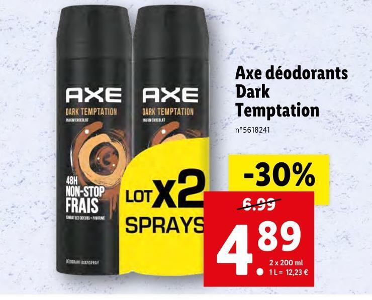 Promo Axe déodorants dark temptation chez Lidl