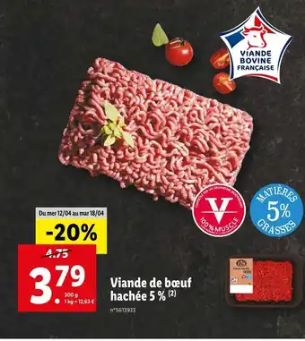Lidl Viande de bœuf hachée 5 % offre