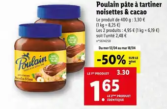 Lidl Poulain pâte à tartiner noisettes & cacao offre