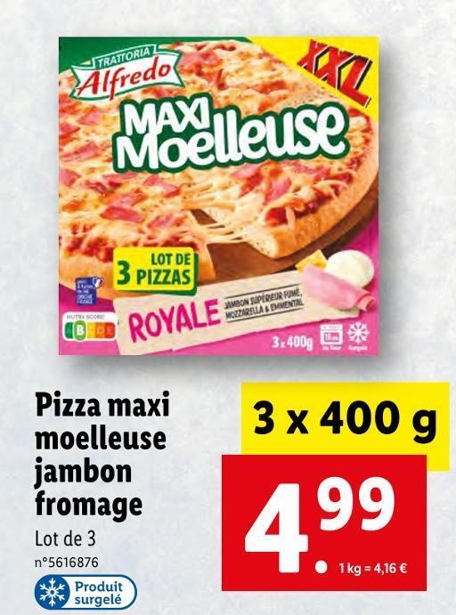 Promo Trattoria alfredo pizza maxi moelleuse jambon fromage chez Lidl