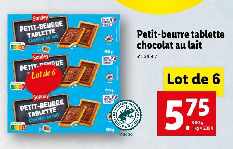 Promo Sondey petitbeurre tablette chocolat au lait chez Lidl
