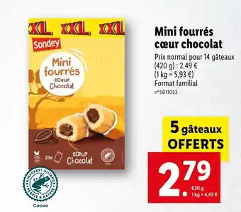 Lidl Sondey mini fourrés cœur chocolat offre