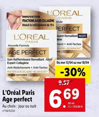 Lidl L’oréal paris age perfect offre