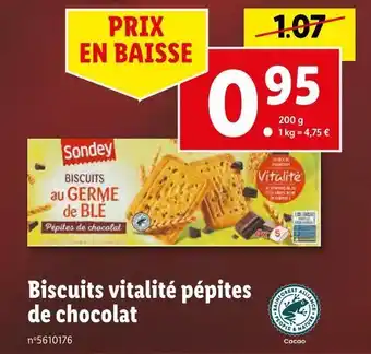 Lidl Sondey biscuits vitalité pépites de chocolat offre