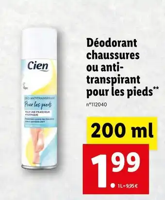 Lidl Cien déodorant chaussures ou antitranspirant pour les pieds** offre