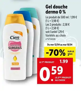Lidl Cien gel douche dermo 0 % offre