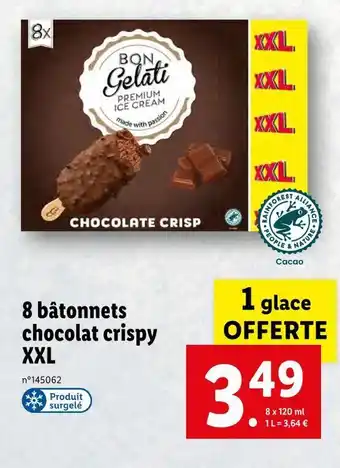Lidl Bon gelati 8 bâtonnets chocolat crispy xxl offre