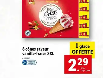 Lidl Bon gelati 8 cônes saveur vanille-fraise xxl offre