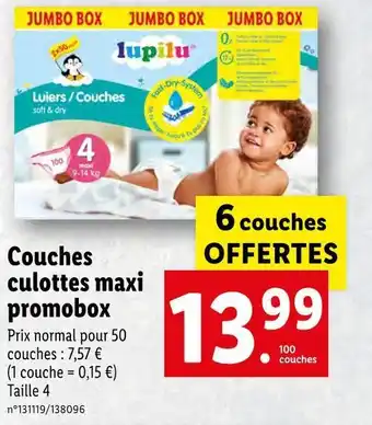 Lidl Lupilu couches culottes maxi promobox offre