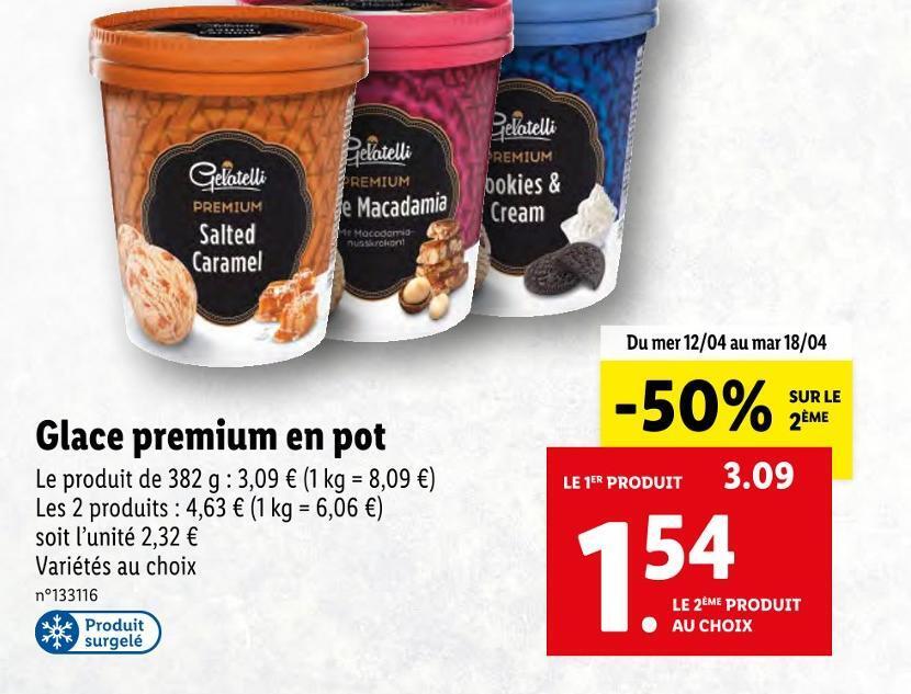 Promo Gelatelli glace premium en pot chez Lidl