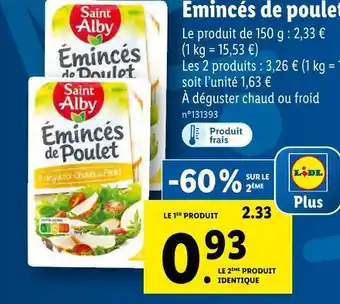 Lidl Saint alby émincés de poulet offre