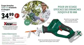 Lidl Parkside coupe-branches sans fil ni batterie ni chargeur offre