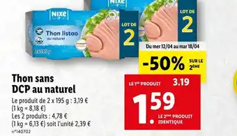 Lidl Nixe thon sans dcp au naturel offre